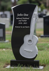 The Melody Memorial: Custom Guitar Carved Granite Upright Headstone