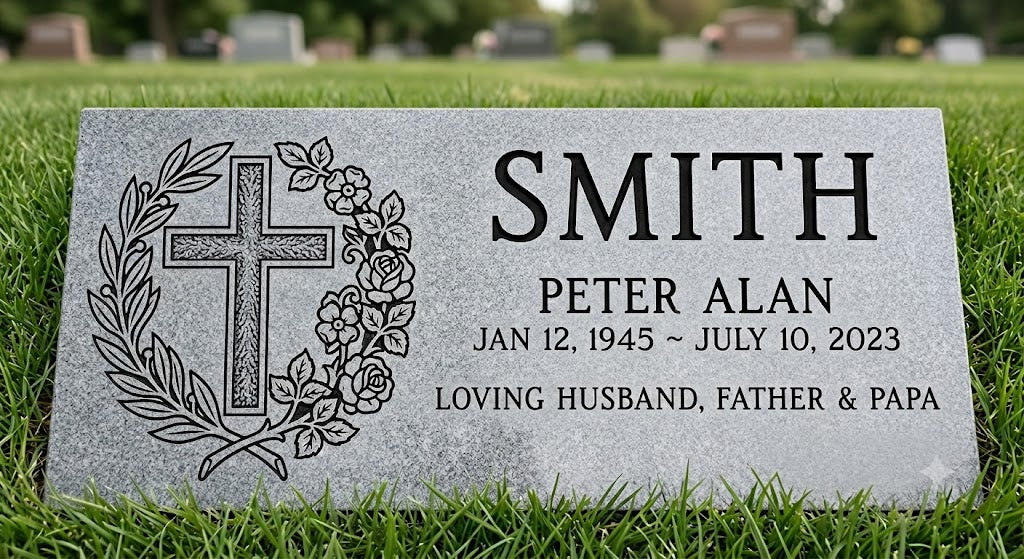 Classic Granite Flat Grave Marker- Standard Granite Multiple Sizes