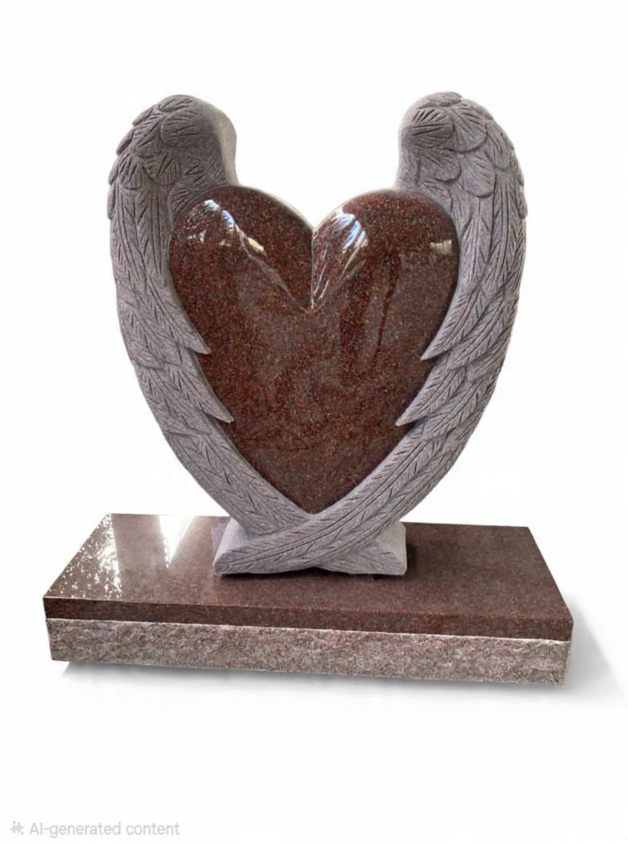 Eternal Wings Red Granite Headstone