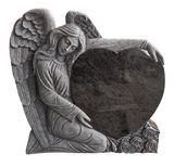 Hand-Carved Granite Angel Hugging Heart Headstone
