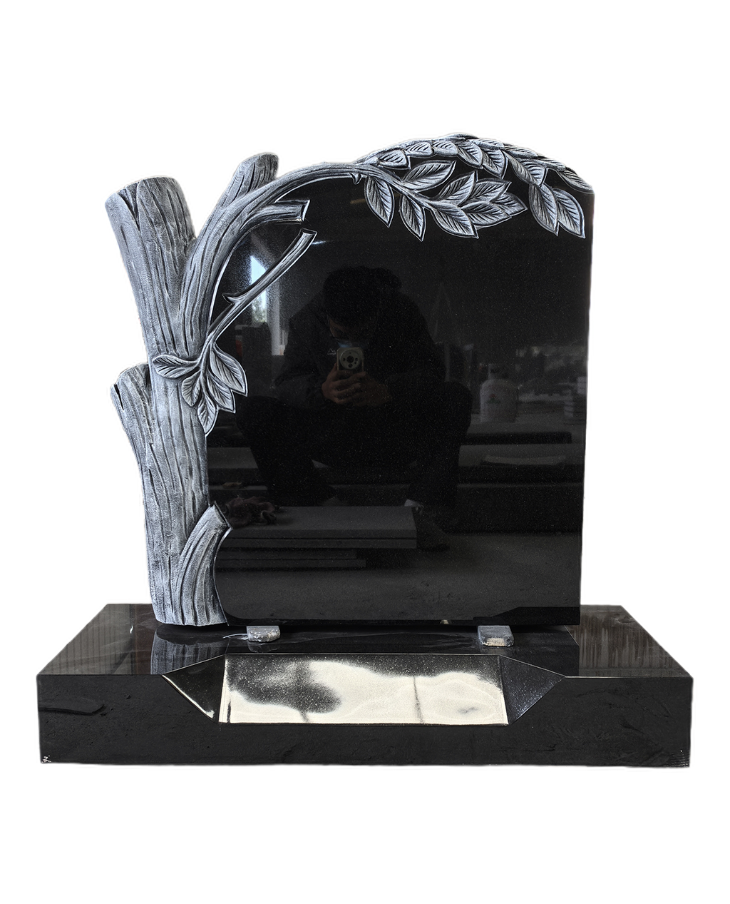 Polished Granite Headstone with Hand-Carved Tree Design