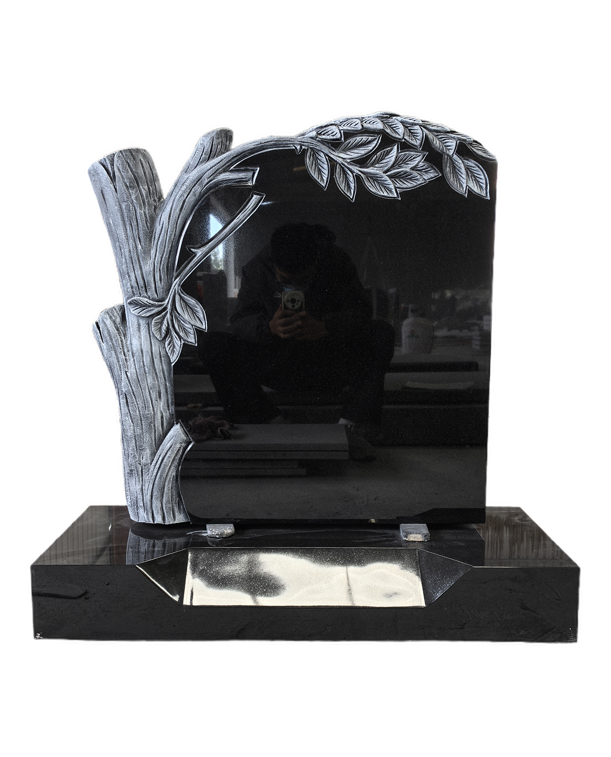Polished Granite Headstone with Hand-Carved Tree Design