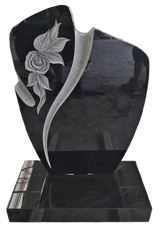 Asymmetric Granite Cemetery Monument with Sculpted Ribbon & Floral Accent