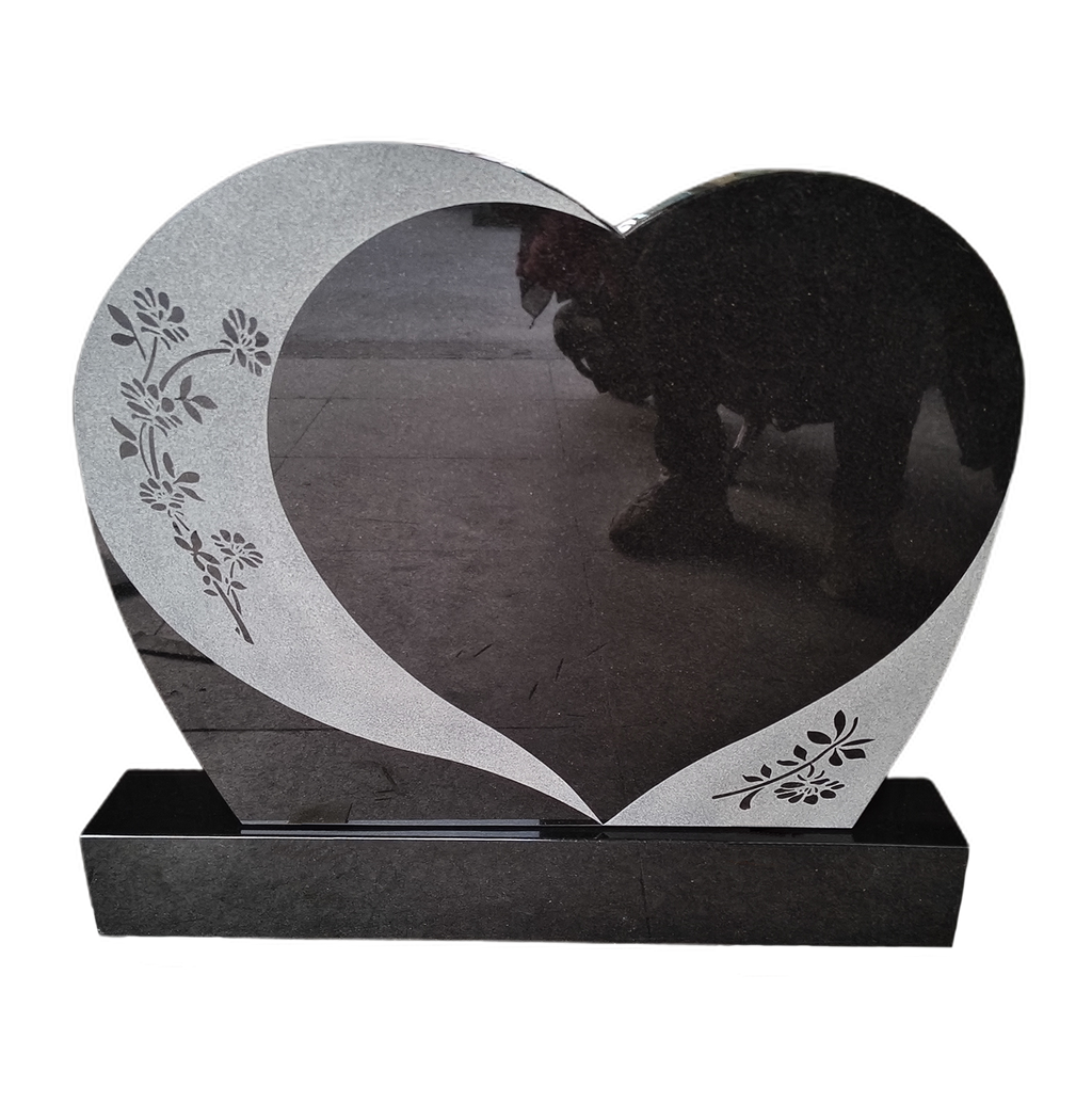 Sandblasted Double Heart & Floral Granite Headstone