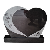 Sandblasted Double Heart & Floral Granite Headstone